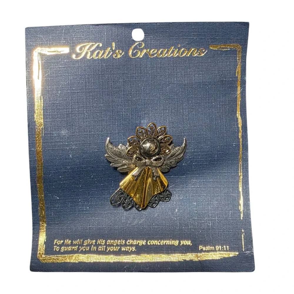 NEW Kat's Creations Angel Pin Religious Brooch Gold Silver Tone Lapel‎ Gift
